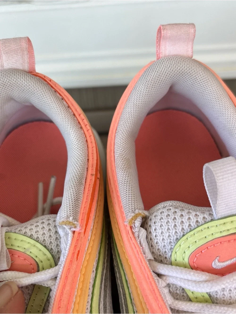 Nike Women's White Sneakers with Coral, Yellow & Lime Accents 5.5